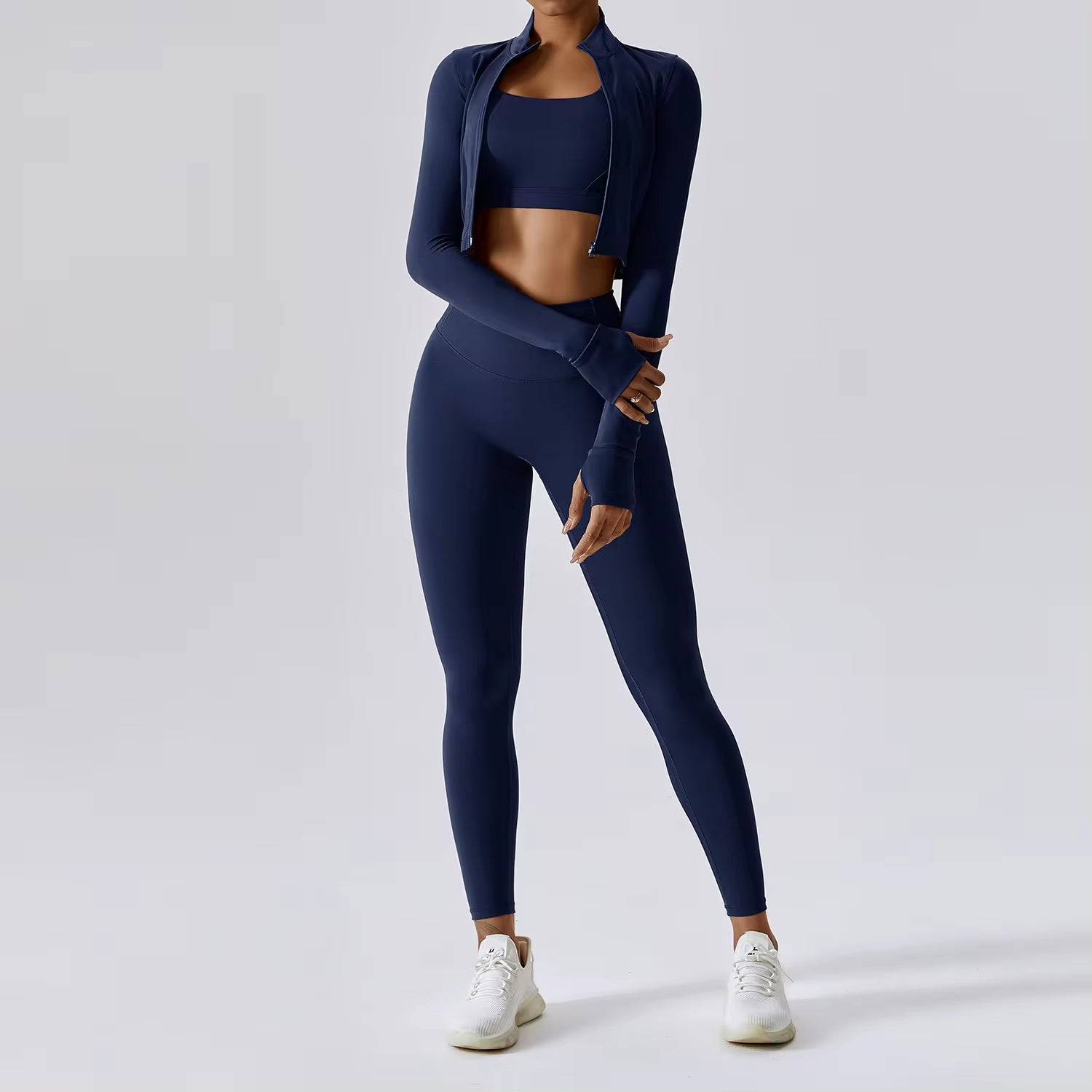 3 Piece Yoga Set Workout Outfits for Women Tracksuit Sport Bra High Waist Shorts Yoga Leggings Fitness Long Sleeve Gym Clothing